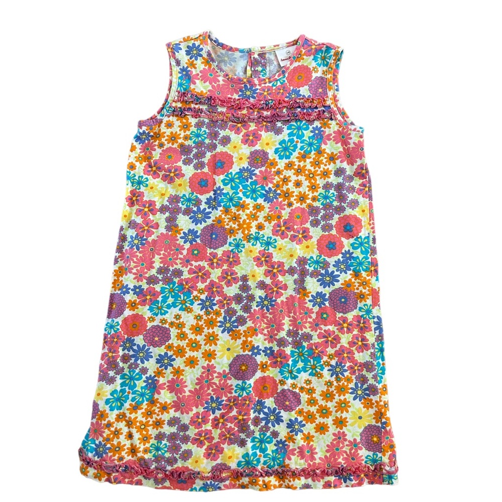Hanna Andersson Sleeveless Size 140 Floral Dress Ruffles 10 Pink Orange Beach
